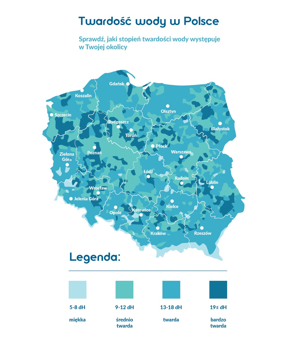 Mapa twardości wody w Polsce